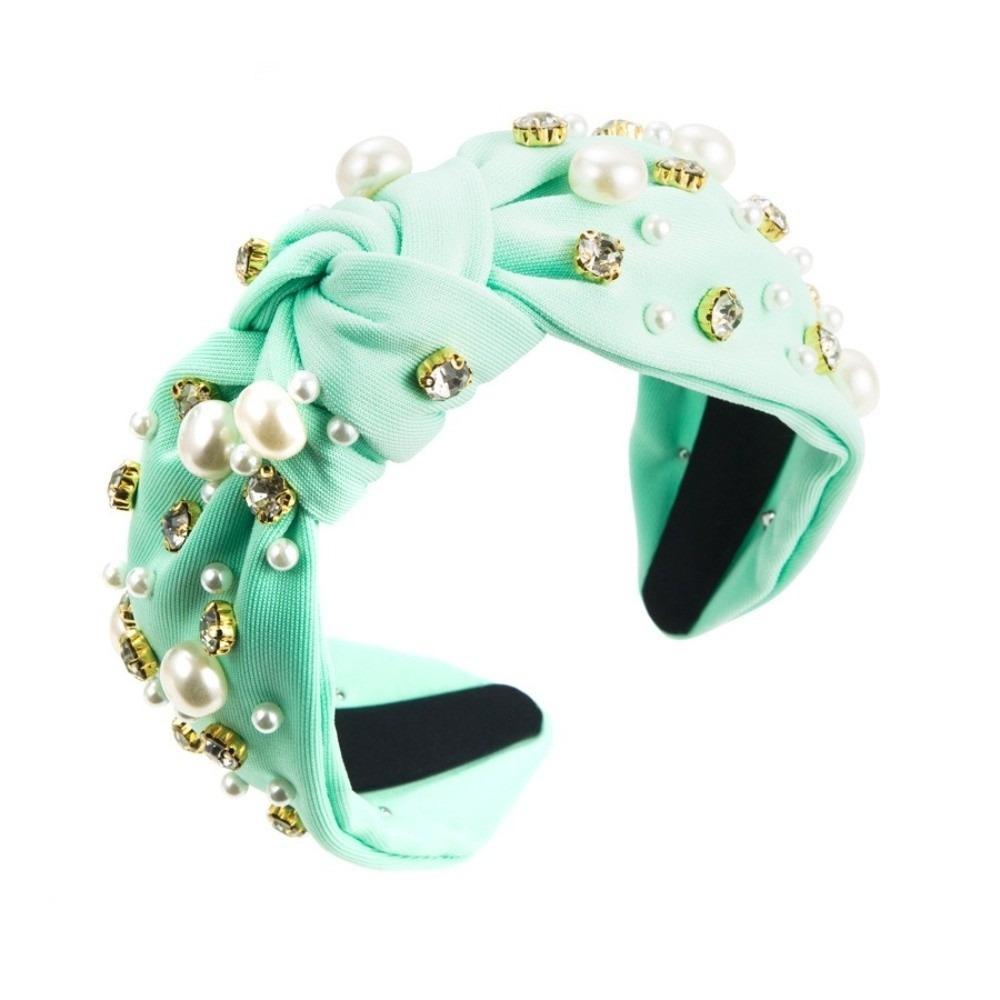 

Wide Edge Pearl Head Hoop Solid Color Baroque Headband Vintage Rhinestone Pearl Hairband Ladies светло-зеленый