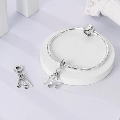 Charms Copperretro Spoon Fork Table Knife Beads Fit Charms Plataoriginal Bracelet Beads Women Jewellery Making Diy