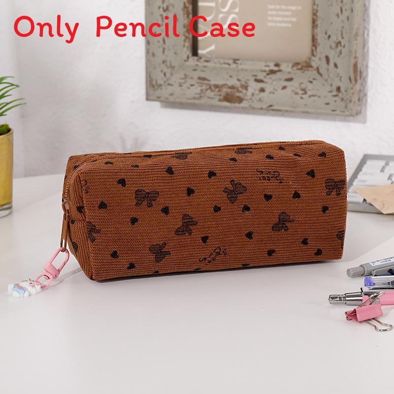 Casual Corduroy Cartoon Student Pen Case With Large Capacity For School And Office Use