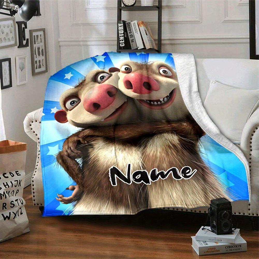 Ice Age Scrat And Sid Flannel Blanket With Customizable Name Comfortable In All Seasons Suitable For Sofas Beds Travel Camping And Office Decoration