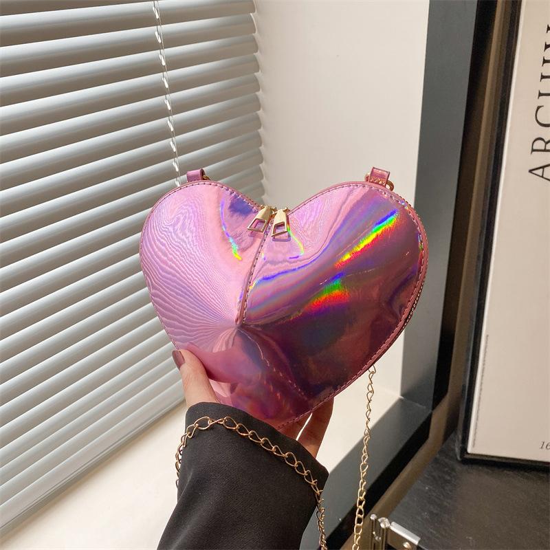 

Нишевый дизайн лазерная глянцевая сумка-мессенджер в форме сердца весна и лето популярная цепочка на плечо женская розовый