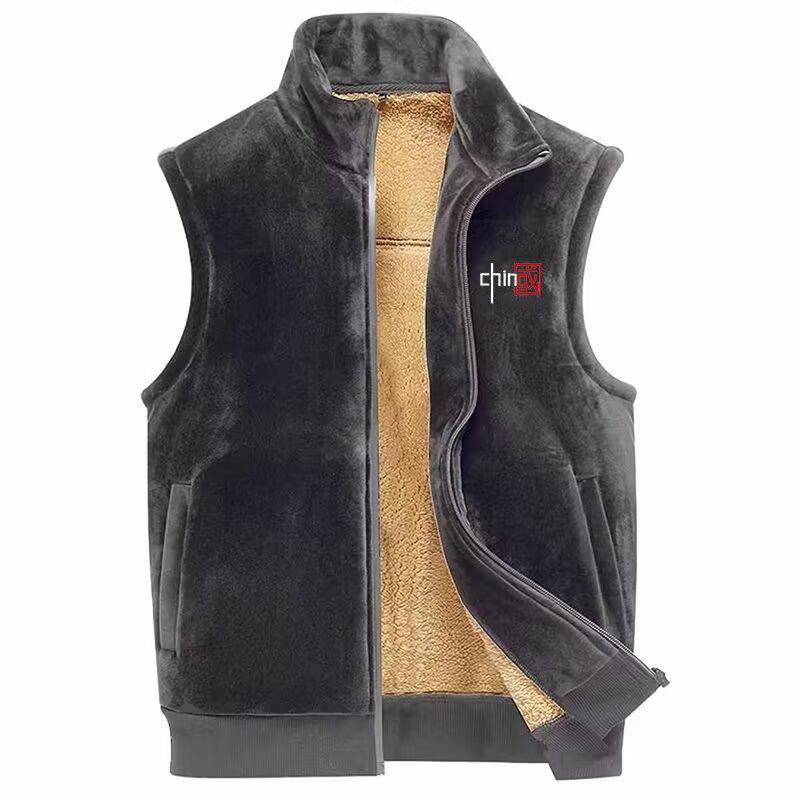 Men's Plus Size Fleece-Lined Double-Sided Vest for Middle-Aged and Elderly - Warm Autumn/Winter Outerwear
