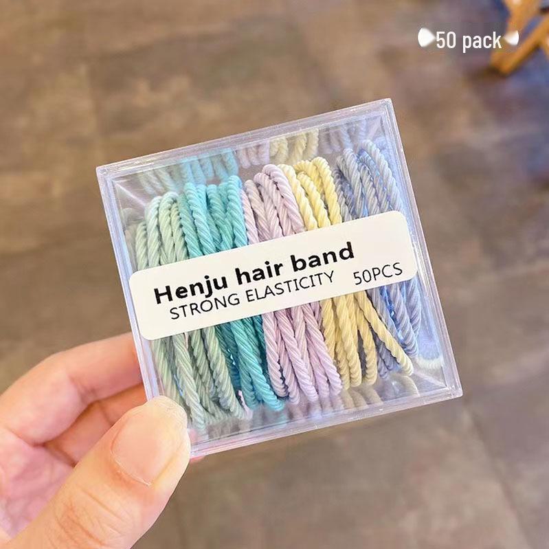 

Корейские резинки для волос с высокой резинкой - 50 штук в упаковке, простой дизайн из твила для женских хвостиков