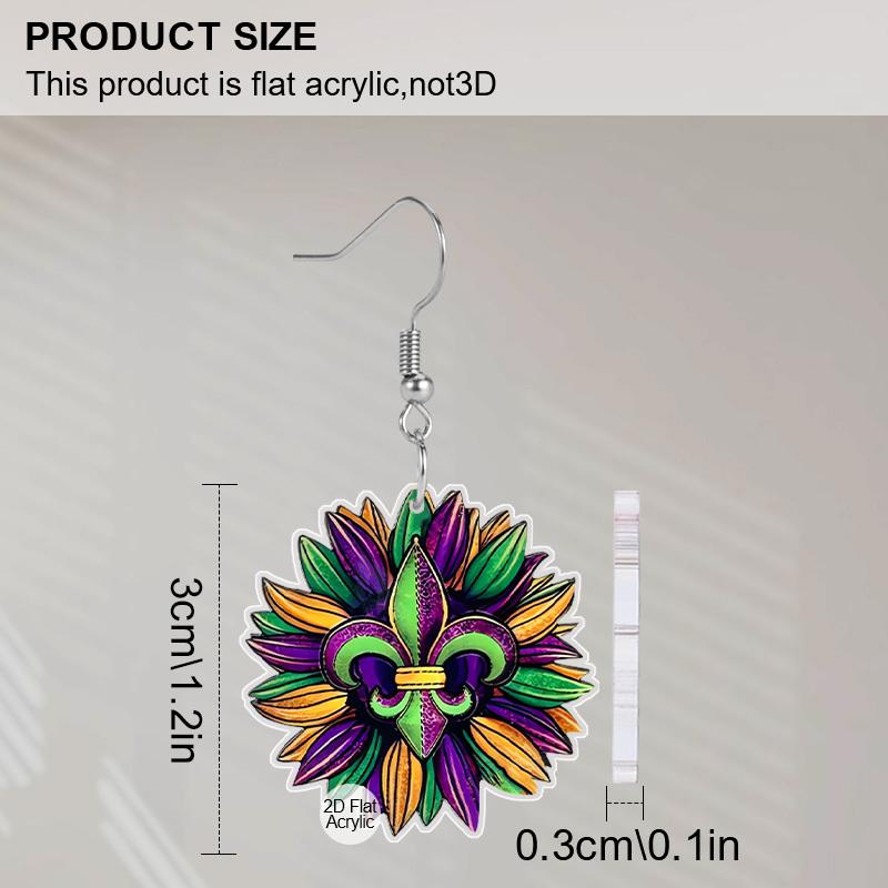 2D Mardi Gras Carnival Festival Pattern Ear Jewelry Dangle Earring Daily Outfits Party Accessories Perfect Gift for Family/ Friends