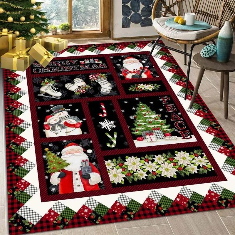 Christmas Red Truck Snowman Carpet for Living Room Decor Sofa Table Large Area Rugs Playroom Children's Play Anti-slip Floor Mat