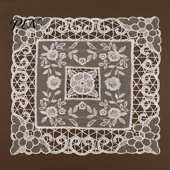 French Style Kitchen Table Accessories Retro Lace Placemat, White Floral Doilies, Embroidered Mat, Washable Pads for Small Tables Sheer Mesh Doily Tea