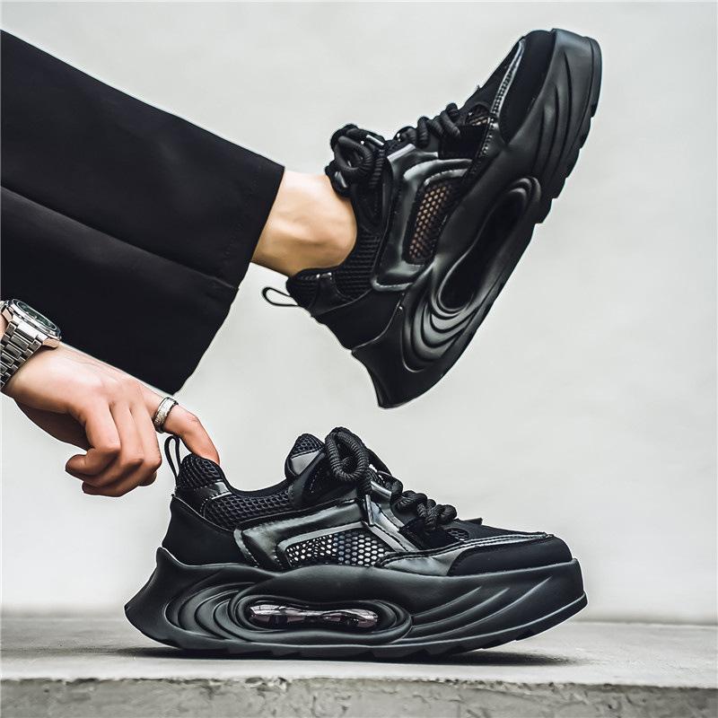 Summer breathable sports shoes 2024 new men's casual mesh hollow running shoes thick sole heightening versatile trendy shoes
