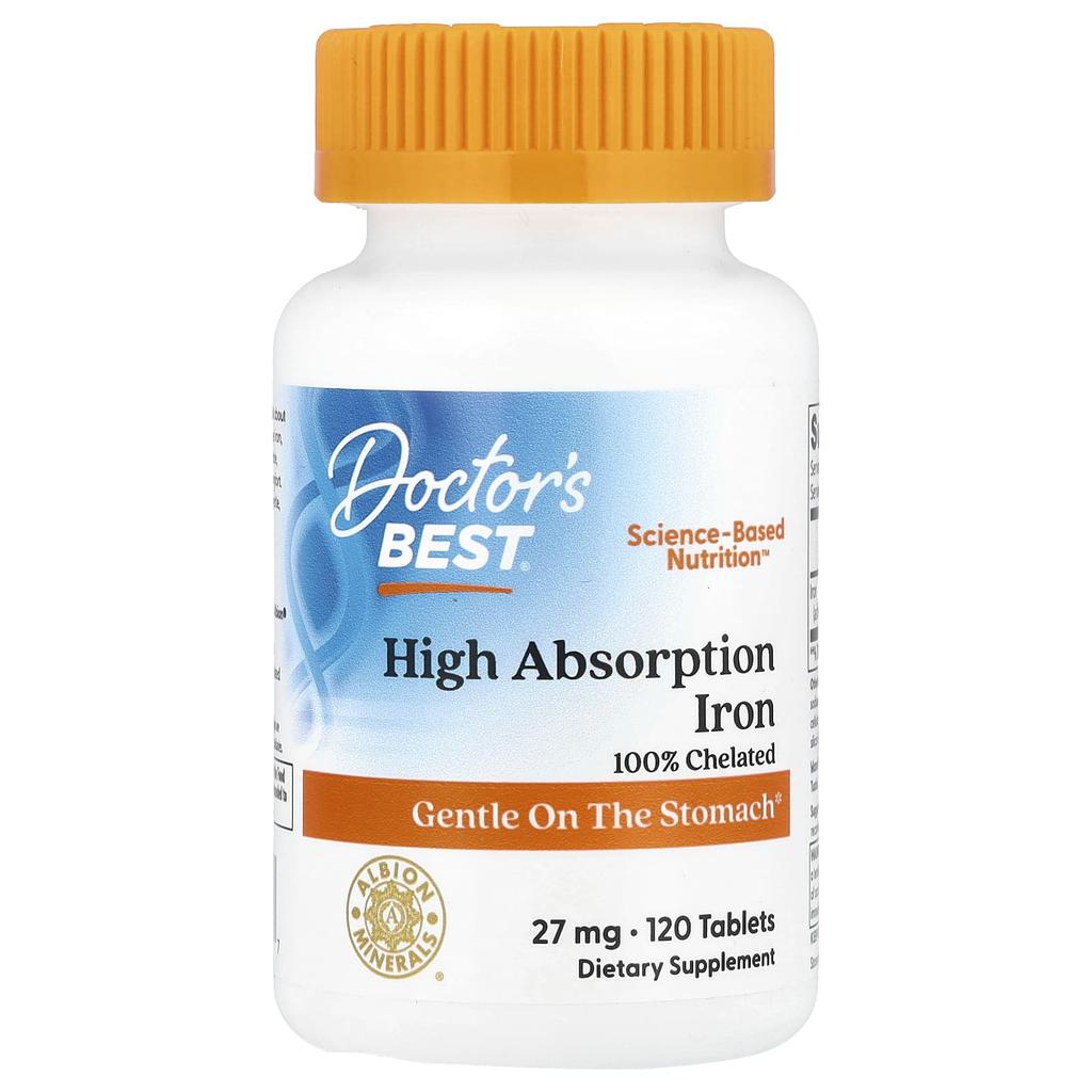 Doctor'S Best, High Absorption Iron Supplement, with Ferrochel, 27Mg, 120 Tablets