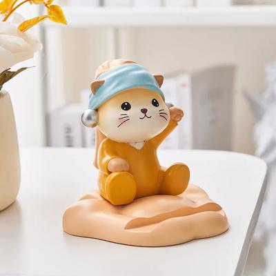 Aesthetic Decorative Ornaments Cat Figurines Miniatures Interior Desktop Mobile Phone Bracket Office Desktop Accessories Gift
