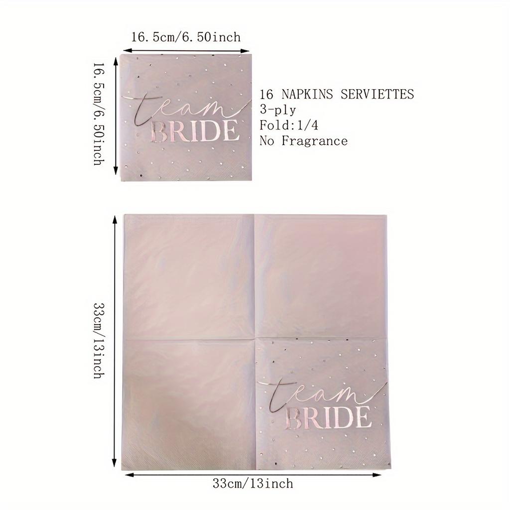 16-Pack 3-Ply Pink Team Bride Golden Foil Napkins for Wedding, Disposable Paper Napkins for Hotel, Restaurant, Party Decorations