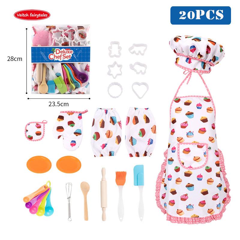 Cooking Set Children's Cute Baking Set Kitchen Toy Set Accessories Apron with Chef Hat Oven Gloves Pot Holder Cookie Cutter As Children's Kitchen Gift