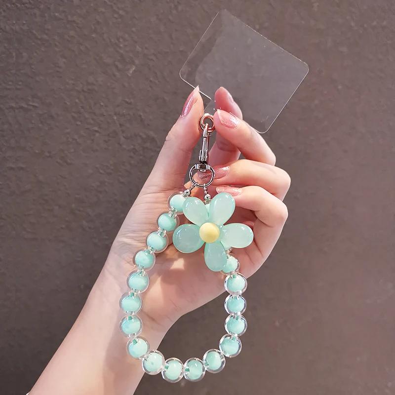 Phone Anti-lost Lanyard Key Short Wrist Pendant Women's Hand-held Chain Colorful Macaron Round Bead Pendant Mobile Phone Lanyard