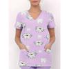 Womens V-Neck Short Sleeve Nursing Scrub Top With 3D Cartoon Print Comfortable Workwear Casual Medical Uniform