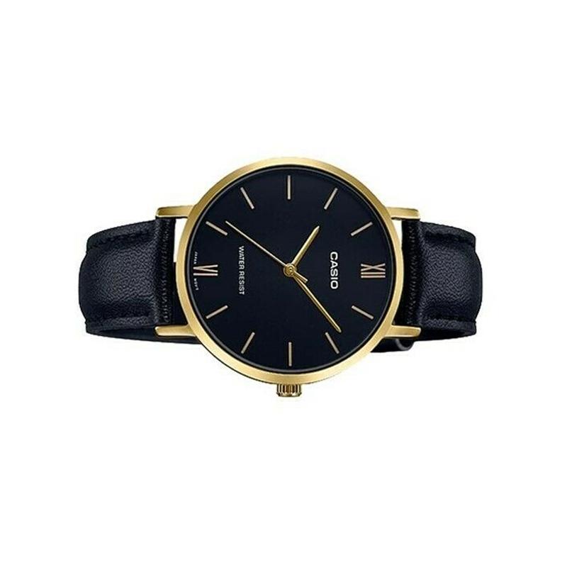 Casio STANDARD series gold watch frame life waterproof quartz movement leather strap Japanese and Korean watch women's watch black dial LTP-VT01GL-1B