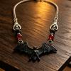 Bat Pendant Necklace Gothic Alloy Jewelry with Adjustable Chain and Faceted Bead Detail for Daily Wear Halloween Cosplay