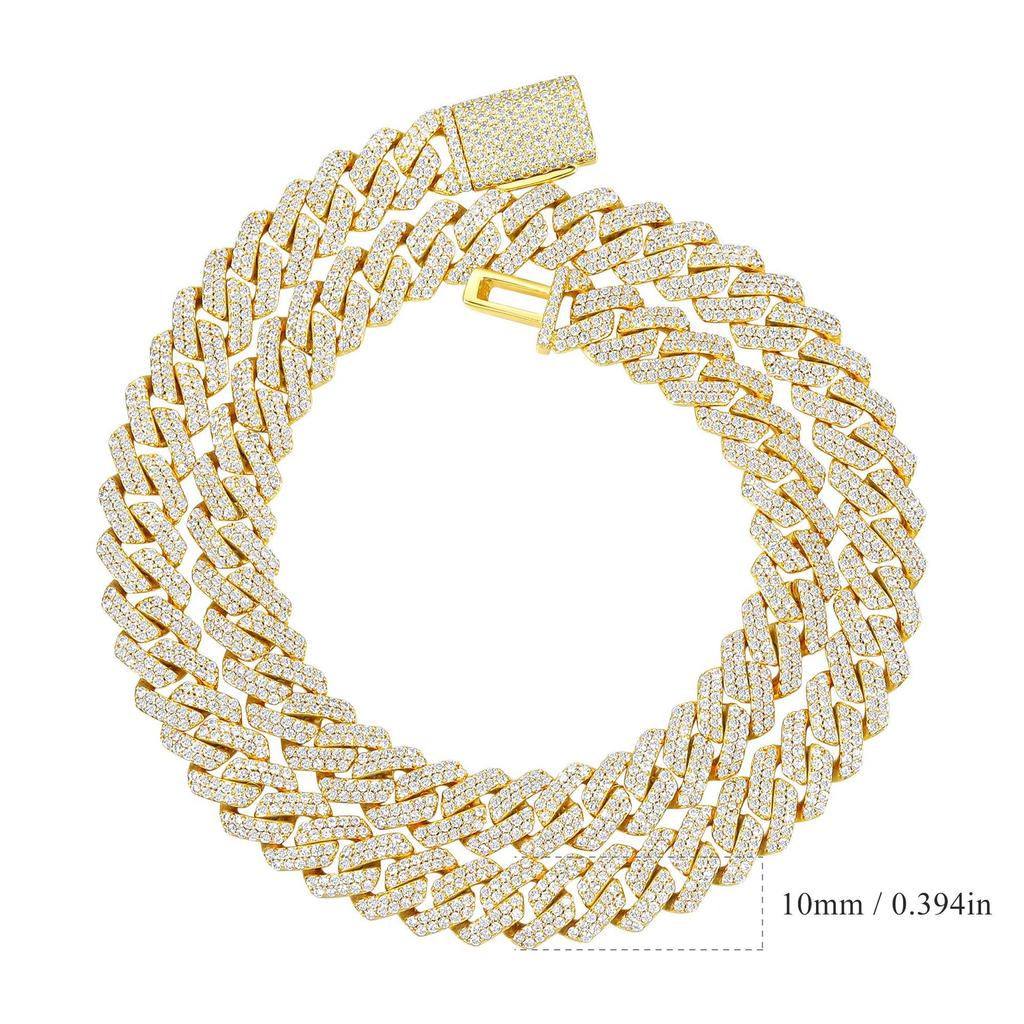 A New Copper Inlaid Zircon 10mm12mm Full Diamond Flip Buckle Cuban Chain Necklace Heavy Industry Tide Europe and the United States, Popular