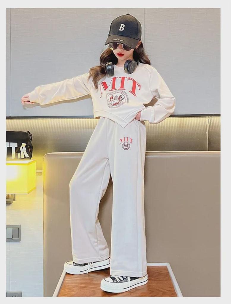 Mädchen 2024 Frühling/Herbst Modisches Buchstaben-Top & Lässige Hosen Set