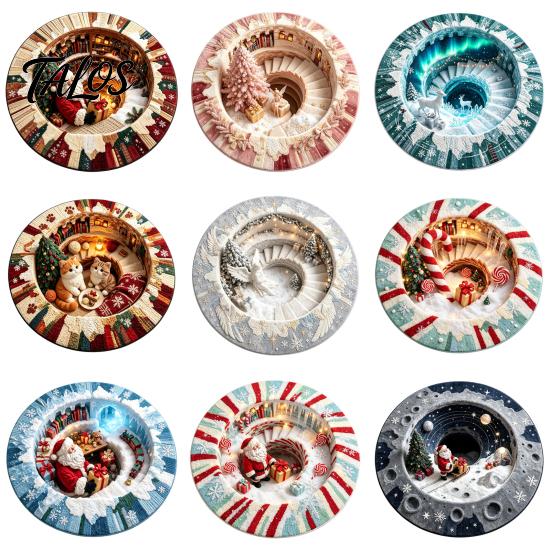 Wintervakantie Vloerbedekking 3D Optische Illusie Rond Kerstkleed, Schattige Kerstman Kristalfluweel Mat, Vloerkleed Levendig Gedrukt Rond