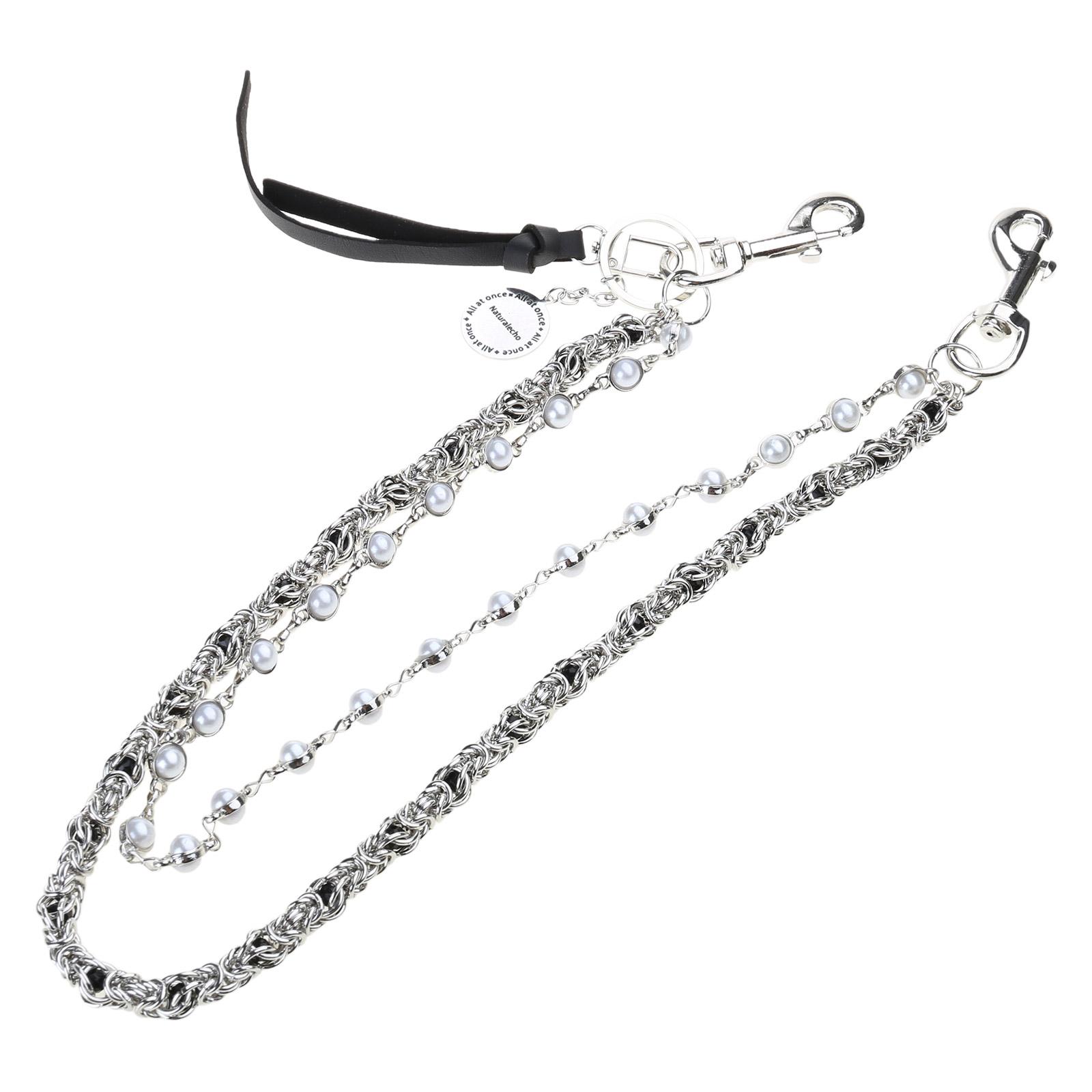 

Handmade Double Layer Beaded Trouser Chain Fashionable Bilayer Clamp Beads Biker Chain Unisex Accessory for Party чёрный