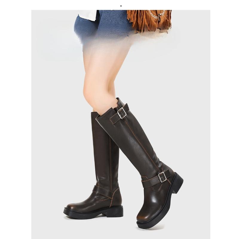 Retro Shoes, Round-toed Boots, Women's Shoes, New Autumn and Winter Styles, Thick-heeled High Boots