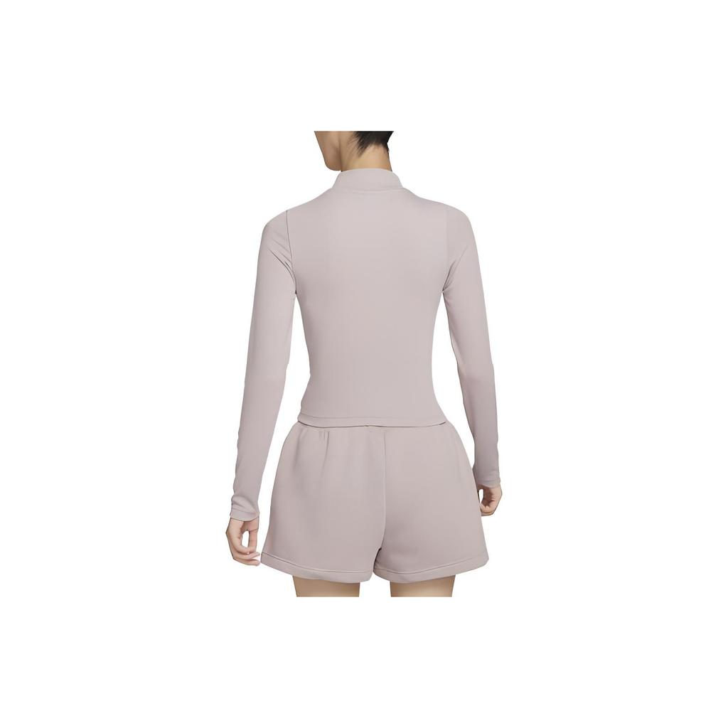 Nike Solid Logo Print High Neck Long Sleeve T-Shirt Women Tops Ombre-Gray Mauve DV7881-272