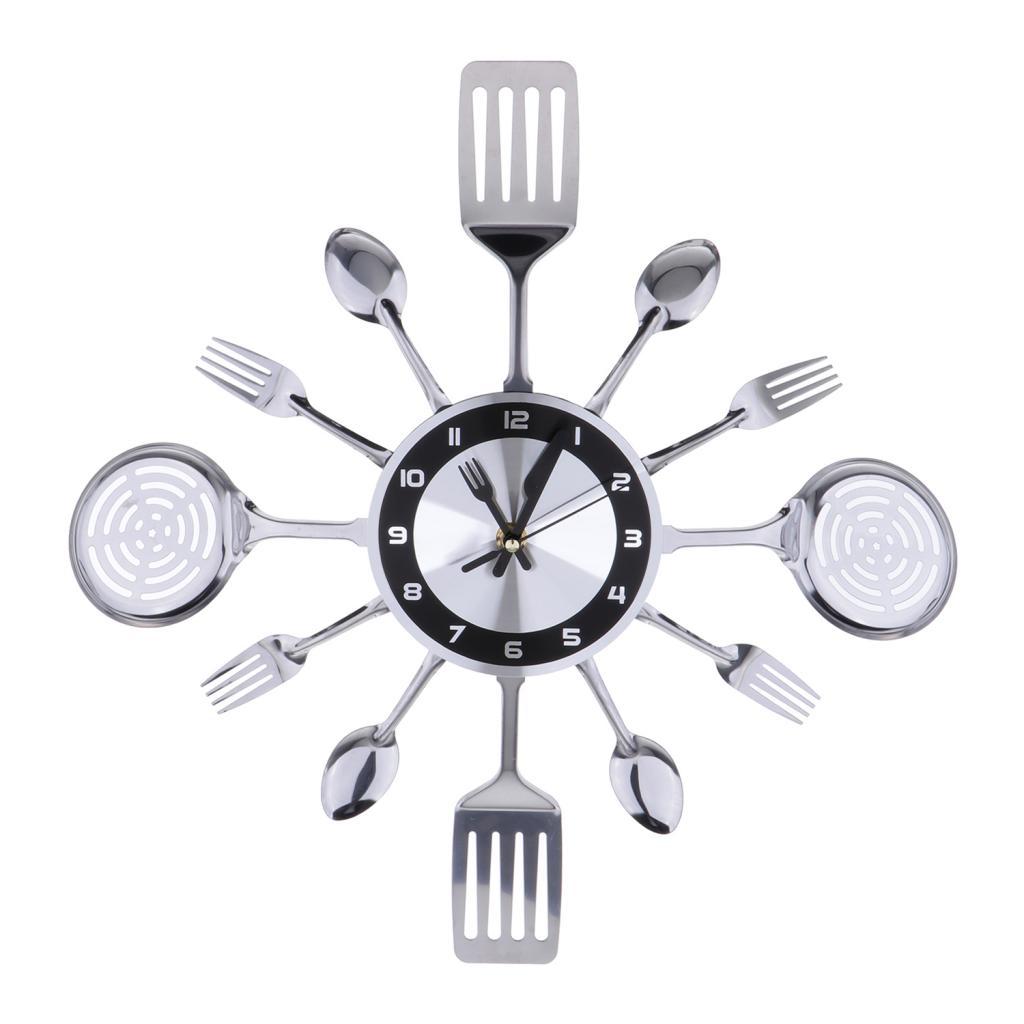 Modern Design Sliver Cutlery Kitchen Utensil Wall Clock for Decor