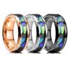 Trendy 8mm Black Tungsten Wedding Stainless Steel Rings For Men Inlay Colorful Abalone Shell Ring Men Wedding Band Jewelry