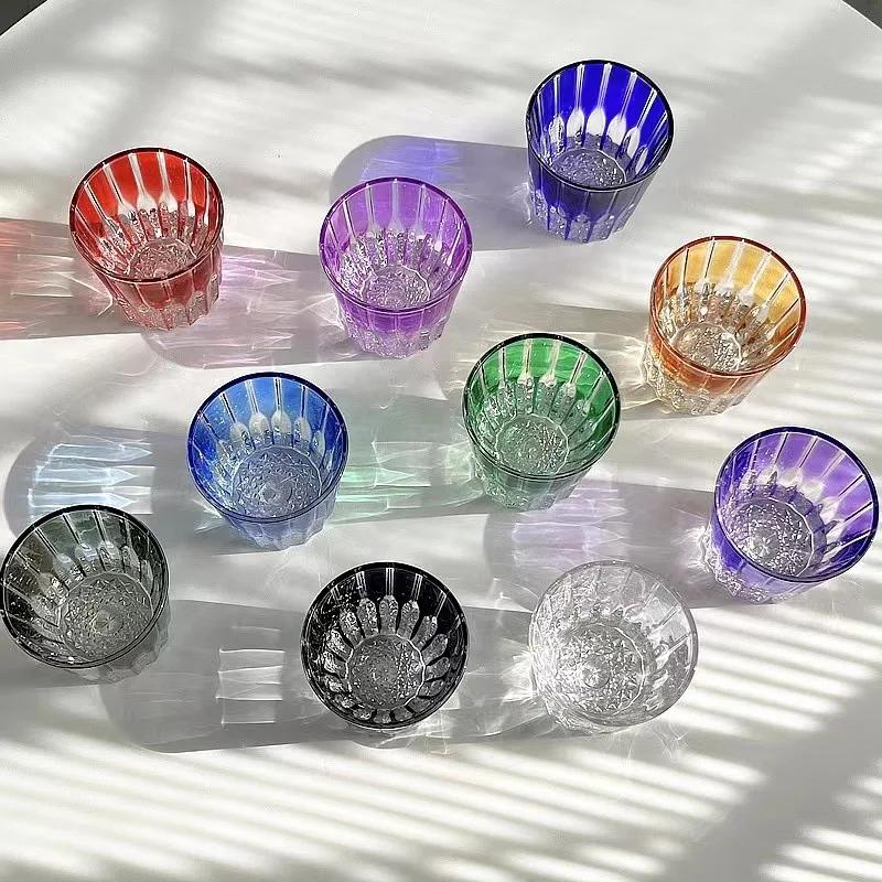 200ml Star Diamond Cut Rock Cup Whisky Cups Household Water Cup Minimalist Style Glass for Bar Party Colored Crystal Glass Cup