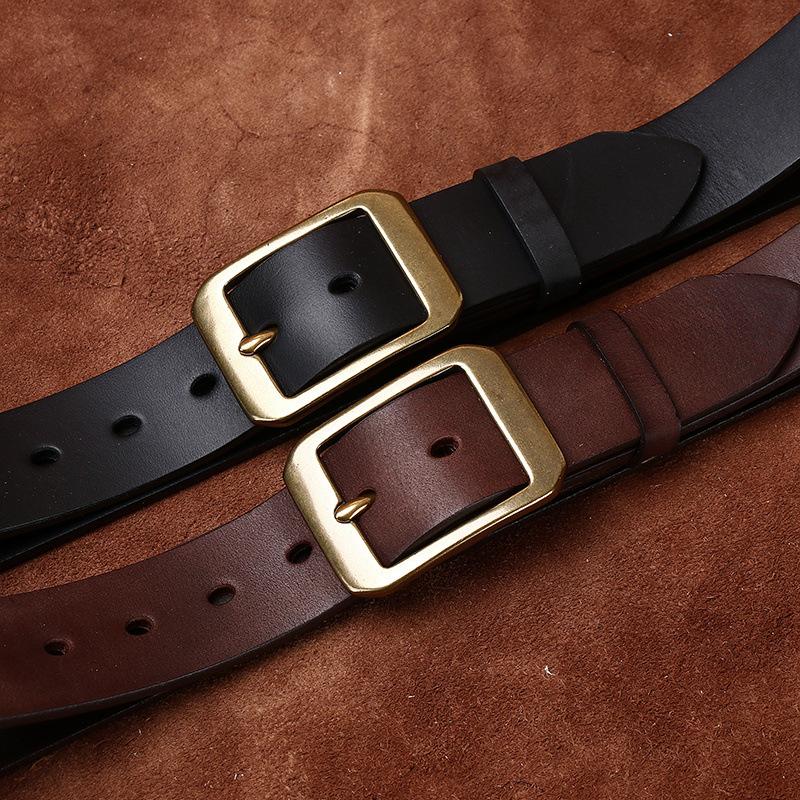 Washed Thickened Retro Matte First Layer Cowhide Belt Men'S Leather Simple Versatile Casual Jeans Copper Buckle Belt