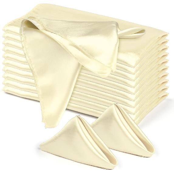 10 Pack Satin Cloth Napk, White, 17"x17" Square Shiny & Luxurious Silk-Like Finish, Thin & Lightweight for Elegant Dining, Wrinkle-Free, Washable &