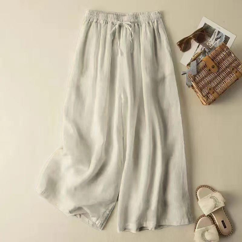 2026 New Women's High-Waisted Wide-Leg Skirt Pants - Breathable, Thin Cotton Linen for Summer