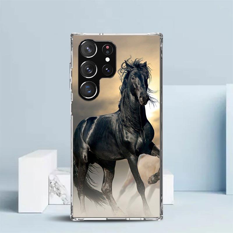 

Animal Black Horse Phone Case For Samsung Galaxy S24 S25 Edge S26 Ultra S22 S23 Plus S21 + S20 FE Soft TPU Back Cover Galaxy S22 Samsung S25 Edge