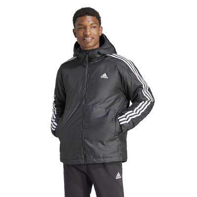 Jaqueta com Capuz Isolada Adidas Essentials KOT34 Preto 3-Listras Masculina (IN7194)