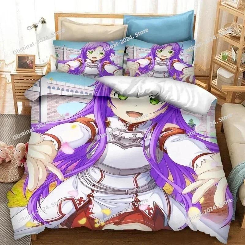 Anime SAO Yuuki Asuna Bettwäsche-Set Gedruckt Einzelne Bettdecke Steppdecke Bettbezug Kissenbezug 3-teilige Sets Kinder Erwachsenengröße