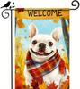 Thanksgiving Fall Garden Ag 12x18 Inch Welcome French Bulldog Dog Outdoor Ag Double Sided Autumn Yard Banner with Plaid  UUN