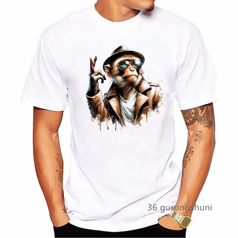 Cool Watercolor Monkey Animal Printed T Shirt MenS Clothing Summer Fashion Short Sleeve TShirt Homme Harajuku Shirt