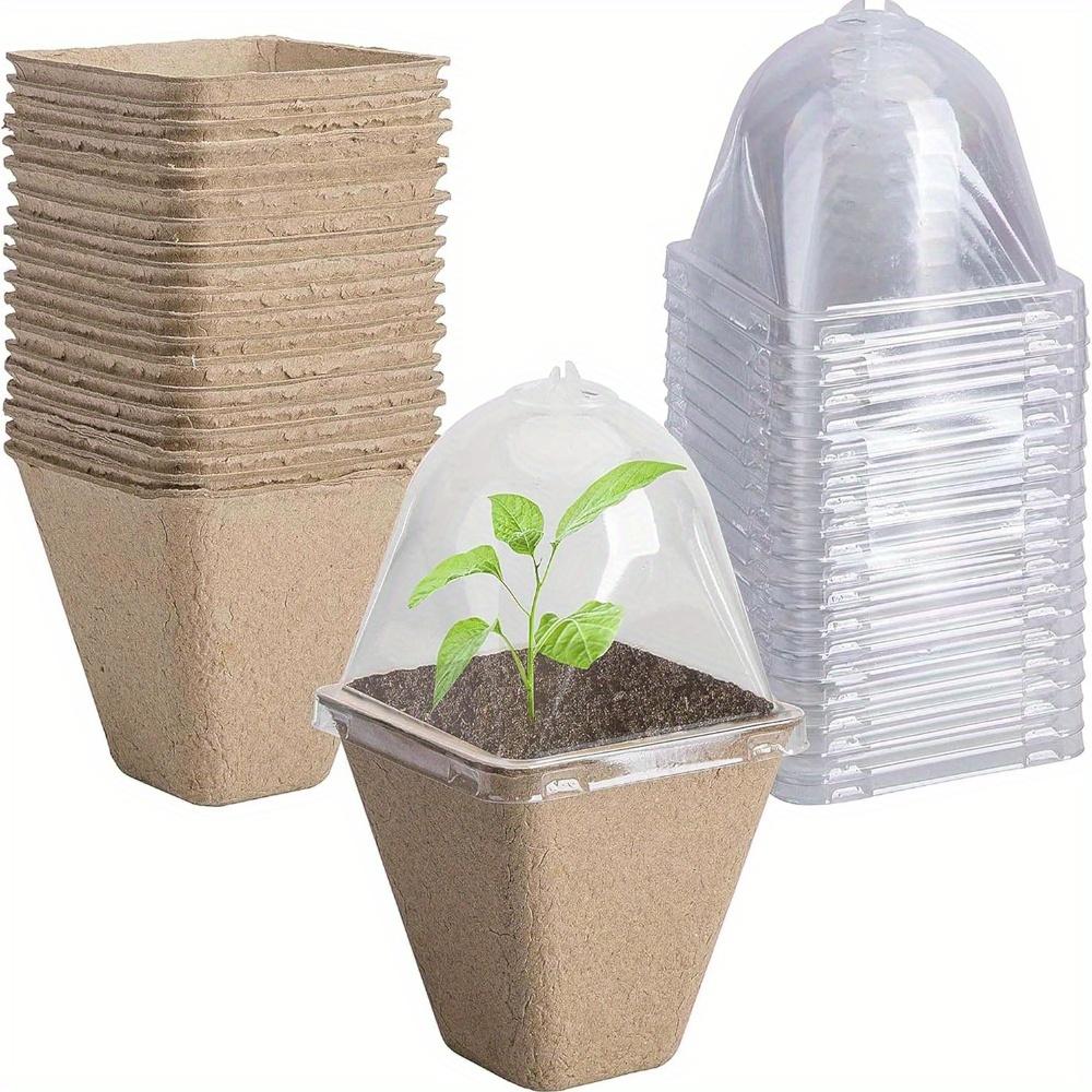 20 Pieces/set, Planting Nursery Pots with Humidity Dome - Square Biodegradable Seeding Starter Pot - Garden Vegetable Flower Germination