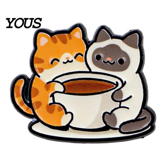 Backpack Decoration Pin Cartoon Coffee Cup Cat Brooch, Kitten Enamle Lapel Pin, Animal Theme Alloy Badge, Clothing Accessories for Lovers Jackets