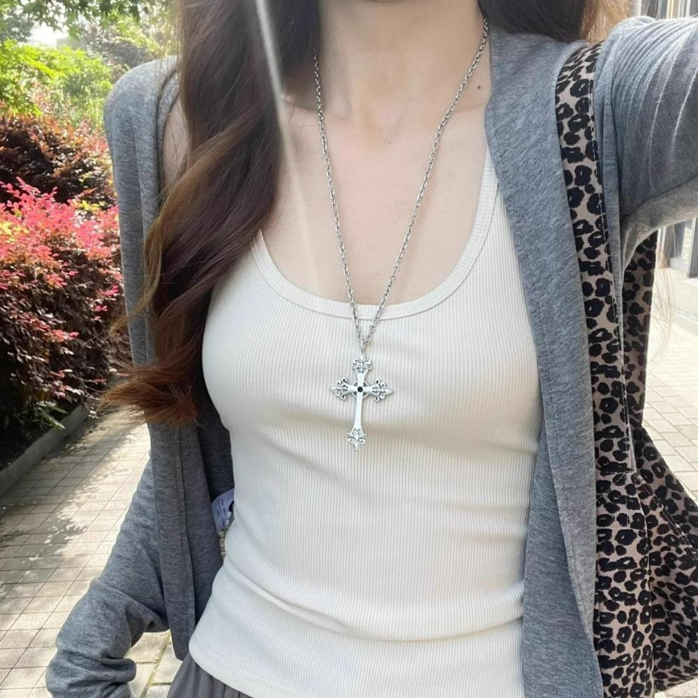 SUMENG New Silver Color Large Cross Jesus Pendant Choker Necklace for Women Y2K Punk Vintage Chain 2025 Boho Jewelry Accessory
