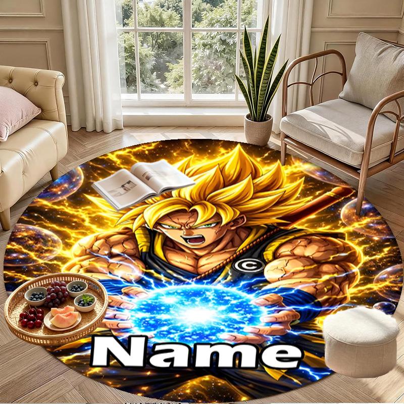 Custom Name Personalized Anime Print Round Rug, Versatile Home Decor Carpet, for Playroom, Apartment, Balcony, Entryway, Hallway Gift