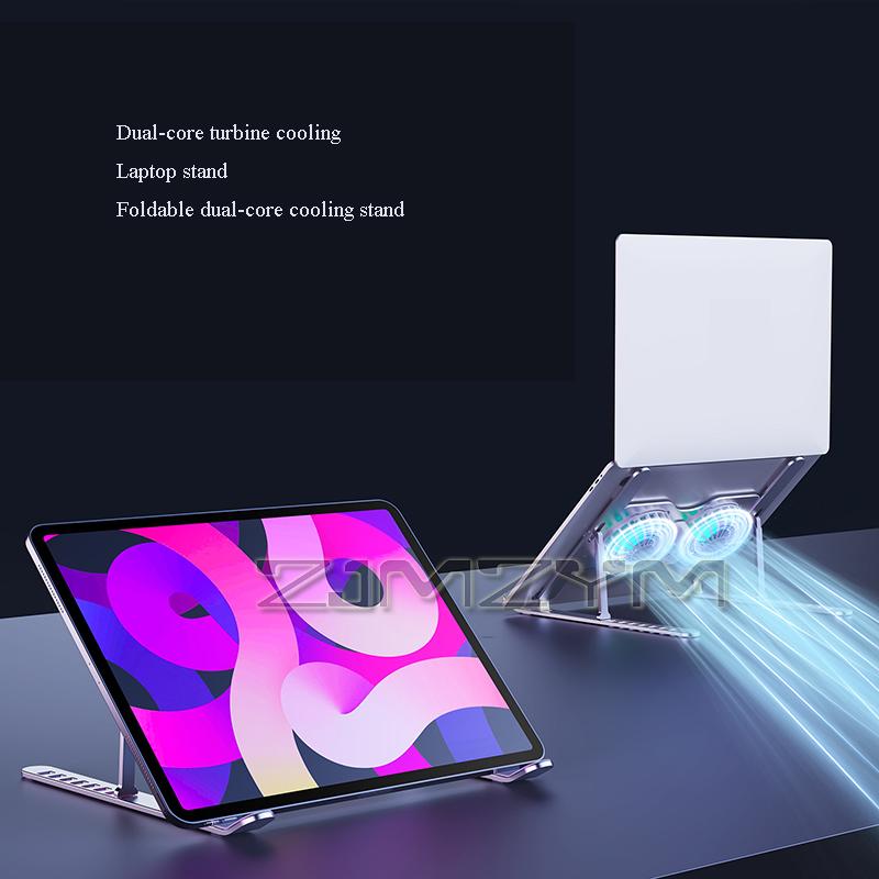 2 Fan Laptop Cooling Stand Adjustable Aluminum Alloy Laptop Cooling Pad With RGB LED Light For Support Macbook Pro Easy To Carry
