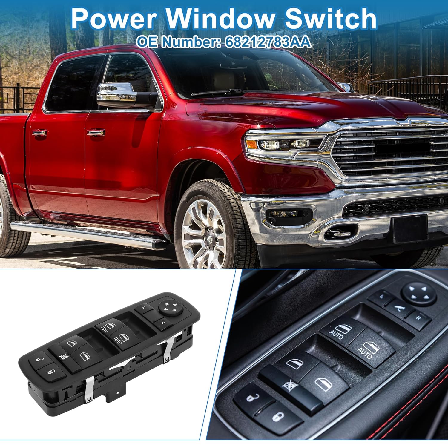 

Power Window Switch No.68212783AA Window Control Switch for Ram 1500 2500 3500 2014-2015 Black