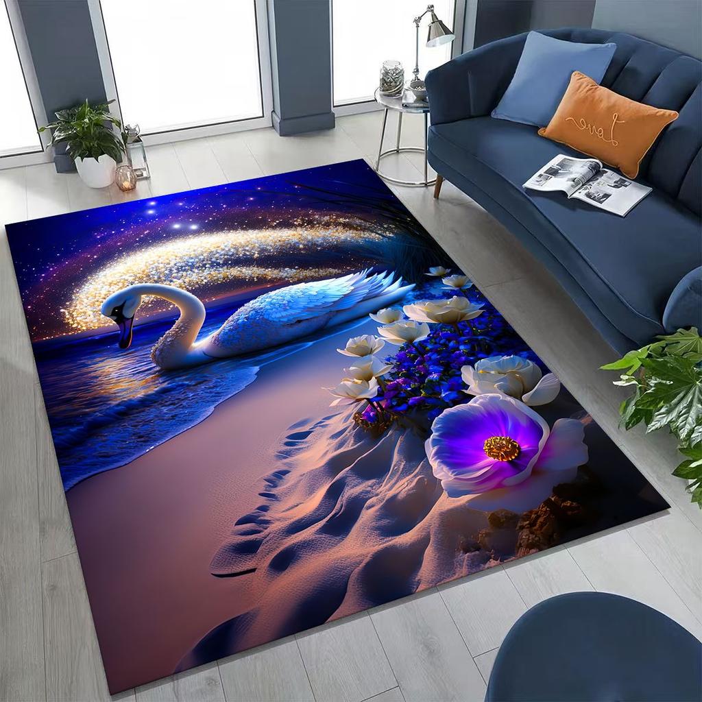 Traum Liebe Schwan Kunst Cartoon Teppich für Schlafzimmer Wohnzimmer Sofa Zuhause Fußmatte Dekor, Große Kinder Spiel Rutschfeste Bodenmatte Geschenk