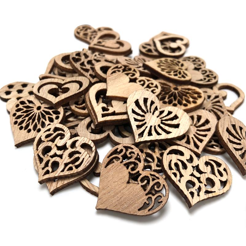 50PCS Love Heart Wood Pendant Wedding Wooden Ornament Birthday Party Decoration Valentine's Gifts Home Decor Crafts