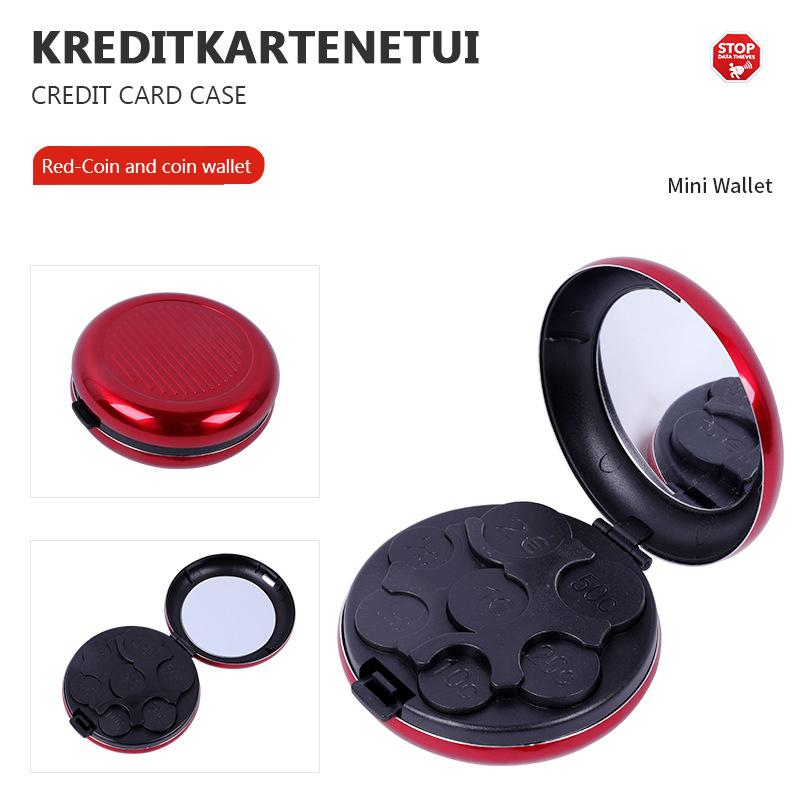 Cutie Mini Creativă de Modă pentru Depozitarea Monedelor Euro cu Oglindă, Portabilă de Călătorie, din Aliaj de Aluminiu, Circulară, Portofel Zero Euro, Portmonee pentru Monede