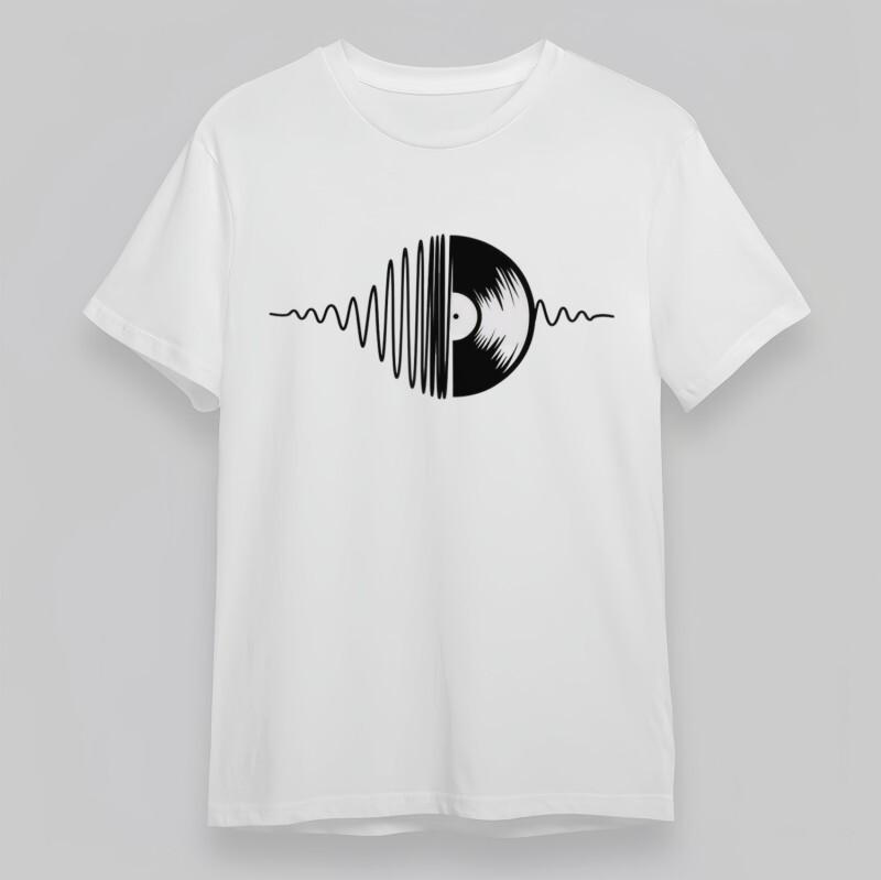 Men's Oversize T-shirt With Bold Vinyl  Audio Wave Contrast Print Cotton Tops