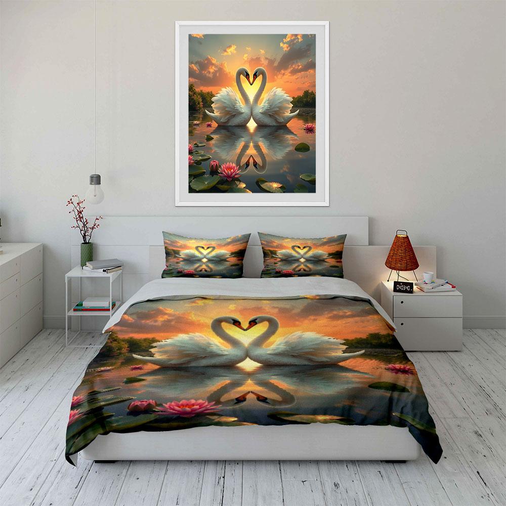 Swans In Sunset Romance Printed Duvet Cover Set1 Duvet Cover+2 Pillowcasemulti Size Bedroom Bedding Decor Luxury Gifts