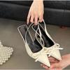 Spring 2026 Sweet Butterfly Knot High Heel Sandals Women's Nude Color Pointed Toe Thin Heel Elegant Slip-On Backstrap Shoes