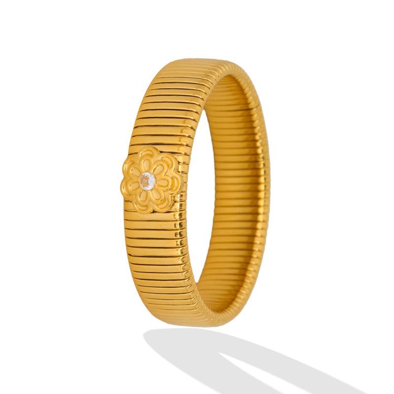 

Floral design bracelet, gold-plated stainless steel bangle, women s streetwear jewelry, goose-neck chain