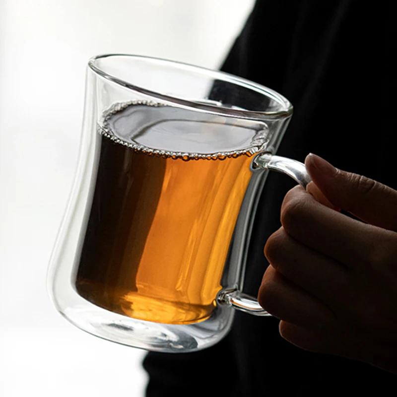 Double Wall Glass Cup Coffee Mug Insulated Double Glass Mug Tea Cup Water Milk Latte Coffee Cup Glasses for Drinks Drinkware